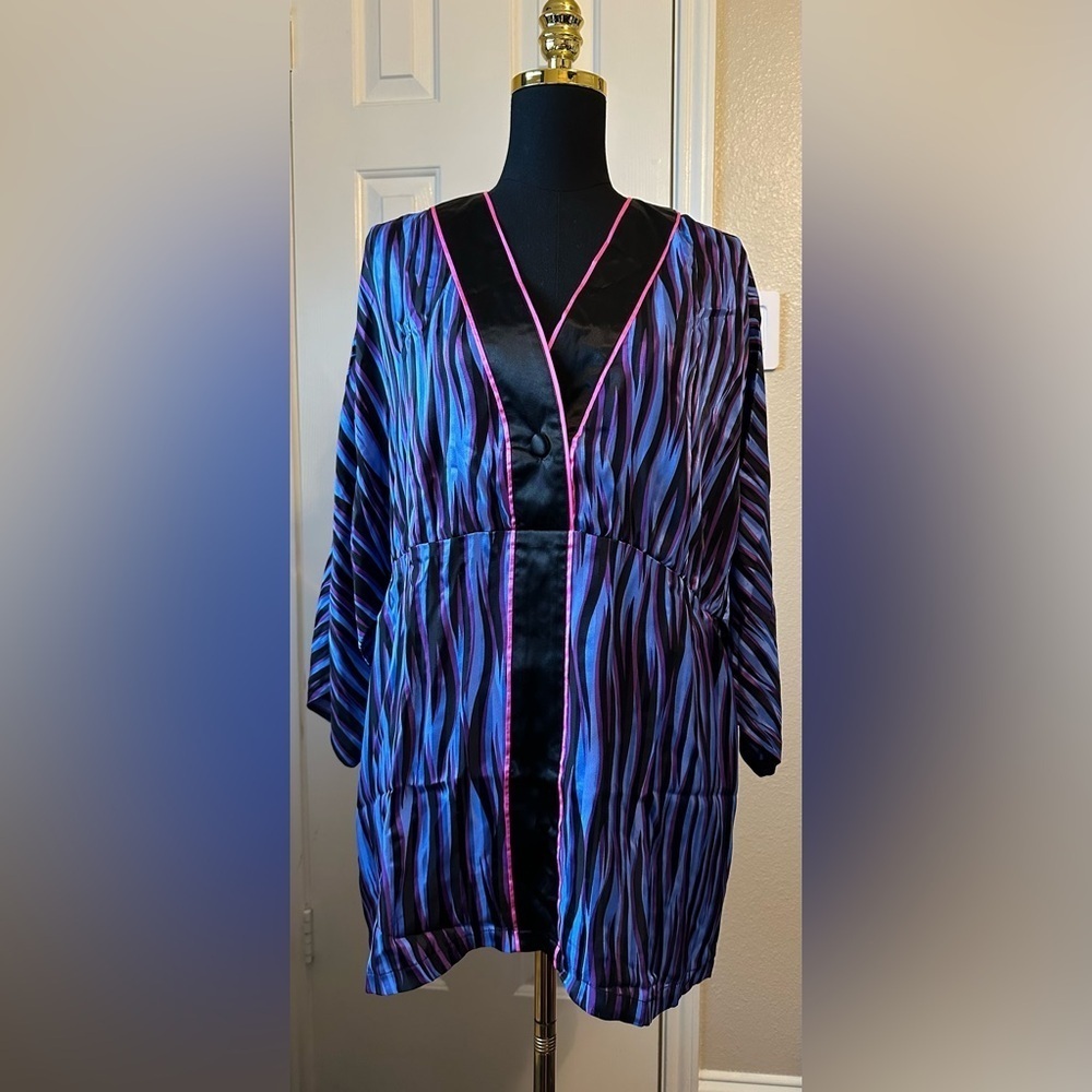 Bob Mackie Wearable Art Top Women’s XL 100% Silk Multicolor Striped Button Front